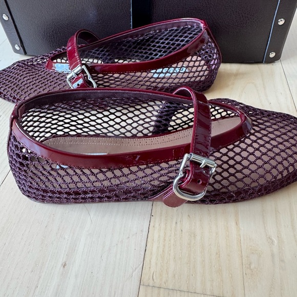 Alaia Burgundy Mesh Flats - Picture 2 of 9
